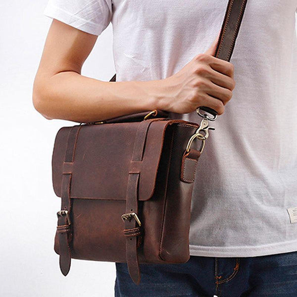 Vintage Brown Leather Men's Profess Briefcase Business Brown Shoulder Briefcase For Men - imessengerbags