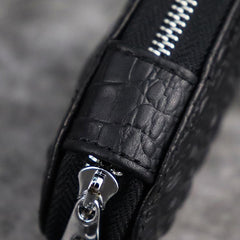 Black Leather Men's Key Wallet Zipper Car Key Case Car Holder For Men - imessengerbags