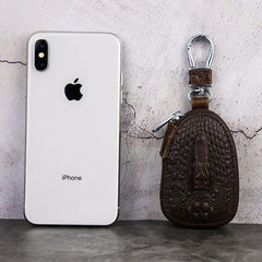 Black Leather Men's Key Wallet Zipper Car Key Case Car Holder For Men - imessengerbags