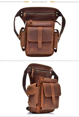 Cool Brown Leather Men's Drop Leg Bag Small Side Bag Belt Pouch Waist Bag For Men