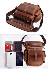 Cool Brown Leather Men's Drop Leg Bag Small Side Bag Belt Pouch Waist Bag For Men