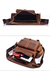 Cool Brown Leather Men's Drop Leg Bag Small Side Bag Belt Pouch Waist Bag For Men