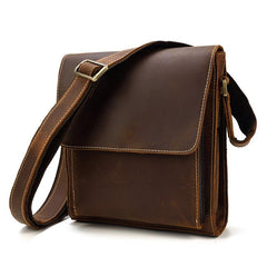 Vintage Brown  Leather Men's Small Side Bag Vertical Messenger Bag Tablet Bag For Men - imessengerbags