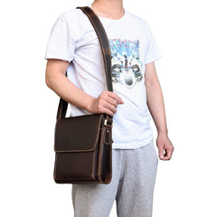 Vintage Brown  Leather Men's Small Side Bag Vertical Messenger Bag Tablet Bag For Men - imessengerbags
