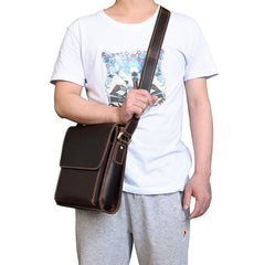 Vintage Brown  Leather Men's Small Side Bag Vertical Messenger Bag Tablet Bag For Men - imessengerbags