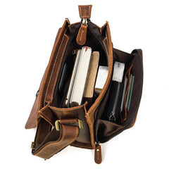 Vintage Brown  Leather Men's Small Side Bag Vertical Messenger Bag Tablet Bag For Men - imessengerbags