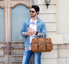 Vintage Leather Men's Travel Bag Business Handbag Laptop 14inch Briefcase For Men - imessengerbags