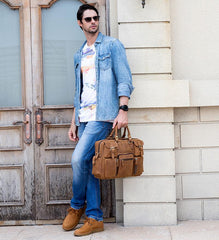 Vintage Leather Men's Travel Bag Business Handbag Laptop 14inch Briefcase For Men - imessengerbags