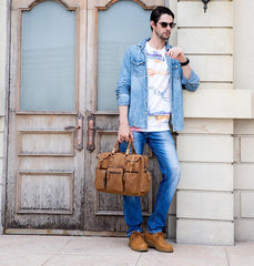 Vintage Leather Men's Travel Bag Business Handbag Laptop 14inch Briefcase For Men - imessengerbags