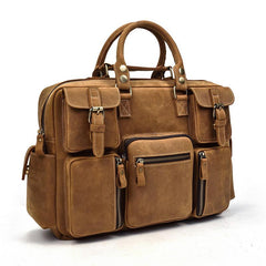 Vintage Leather Men's Travel Bag Business Handbag Laptop 14inch Briefcase For Men - imessengerbags