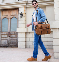 Vintage Leather Men's Travel Bag Business Handbag Laptop 14inch Briefcase For Men - imessengerbags
