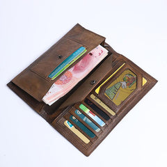 Vintage Leather Mens Brown Cool Long Wallet Long Bifold Clutch Card Wallet for Men - imessengerbags