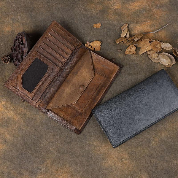 Vintage Leather Mens Brown Cool Long Wallet Long Bifold Clutch Card Wallet for Men - imessengerbags