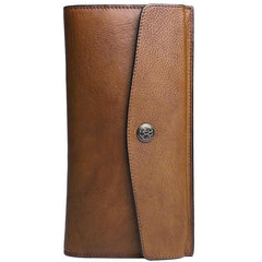 Cool Leather Brown Mens Long Wallet Envolpe Long Wallet Trifold Clutch Wallet for Men