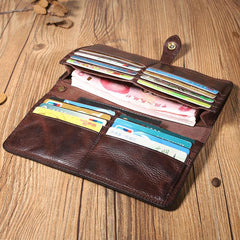 Cool Black Leather Mens Long Wallet Biker Wallet Chain Wallet Coffee Wristlet Clutch Wallet for Men - imessengerbags