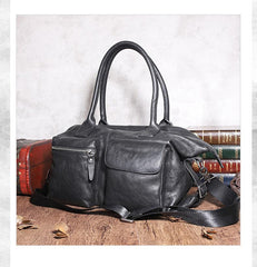 Leather Mens Large Black Travel Handbag Weekender Bag Brown Duffle Bag Luggage Bag for Men - imessengerbags