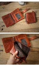 Cool Brown Leather Mens billfold Wallet Bifold SMall Wallet Black Front Pocket Wallet For Men - imessengerbags
