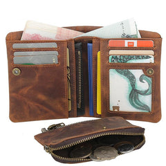 Vintage Leather Mens Bifold Small Wallet billfold Wallet Within Detachable Coin Holder for Men - imessengerbags