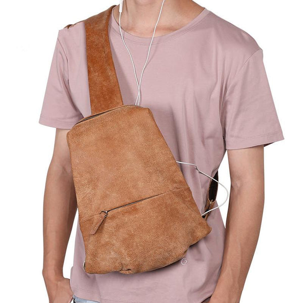 Cool Brown Leather Mens Sling Bag Sling Shoulder Bag Chest Bag Sling Crossbody Bag For Men - imessengerbags