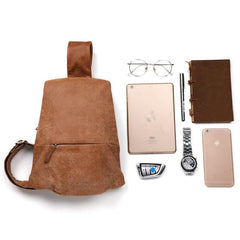 Cool Brown Leather Mens Sling Bag Sling Shoulder Bag Chest Bag Sling Crossbody Bag For Men