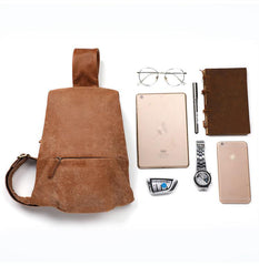 Cool Brown Leather Mens Sling Bag Sling Shoulder Bag Chest Bag Sling Crossbody Bag For Men