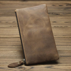 Retro MENS LEATHER SLIM ZIPPER CLUTCH WALLET PURSE BAG CLUTCH BAG FOR MEN