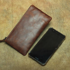 Retro MENS LEATHER SLIM ZIPPER CLUTCH WALLET PURSE BAG CLUTCH BAG FOR MEN