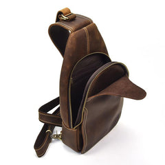 Vintage Mens Leather One Shoulder Backpack Chest Bag Sling Bag Sling Crossbody Bag For Men