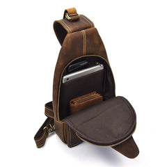 Vintage Mens Leather One Shoulder Backpack Chest Bag Sling Bag Sling Crossbody Bag For Men