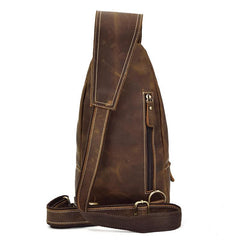Vintage Mens Leather One Shoulder Backpack Chest Bag Sling Bag Sling Crossbody Bag For Men