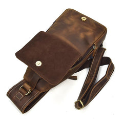 Vintage Mens Leather One Shoulder Backpack Chest Bag Sling Bag Sling Crossbody Bag For Men