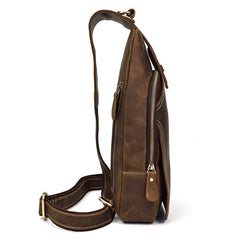 Vintage Mens Leather One Shoulder Backpack Chest Bag Sling Bag Sling Crossbody Bag For Men