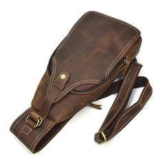 Vintage Mens Leather One Shoulder Backpack Chest Bag Sling Bag Sling Crossbody Bag For Men