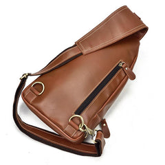 Vintage Mens Leather One Shoulder Backpack Chest Bag Sling Bag Sling Crossbody Bag For Men