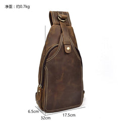 Vintage Mens Leather One Shoulder Backpack Chest Bag Sling Bag Sling Crossbody Bag For Men