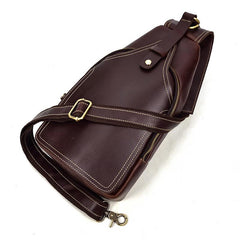 Vintage Mens Leather One Shoulder Backpack Chest Bag Sling Bag Sling Crossbody Bag For Men