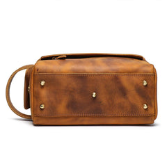 Cool Brown Leather Men's Box Clutch Bag Portable Bag Mini Handbag for Men - imessengerbags