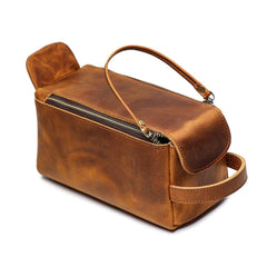 Cool Brown Leather Men's Box Clutch Bag Portable Bag Mini Handbag for Men - imessengerbags
