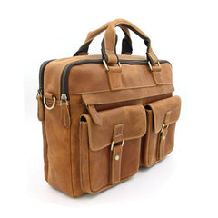 Vintage Brown Leather Men's 15'' Laptop Briefcase Professional Briefcase Handbag For Men - imessengerbags
