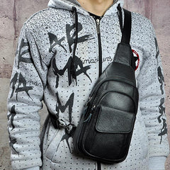 Fashion Black Leather Men's Sling Bag Chest Bag Brown One Shoulder Backpack For Men - imessengerbags