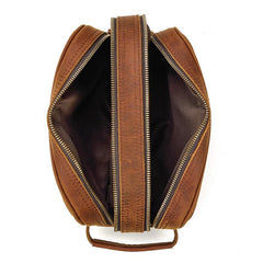 vintage Leather Men's Clutch Bag Double Zipped Small Wristlet Handbag For Men - imessengerbags