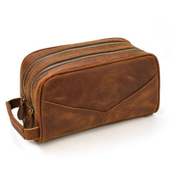 vintage Leather Men's Clutch Bag Double Zipped Small Wristlet Handbag For Men - imessengerbags