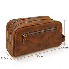 vintage Leather Men's Clutch Bag Double Zipped Small Wristlet Handbag For Men - imessengerbags