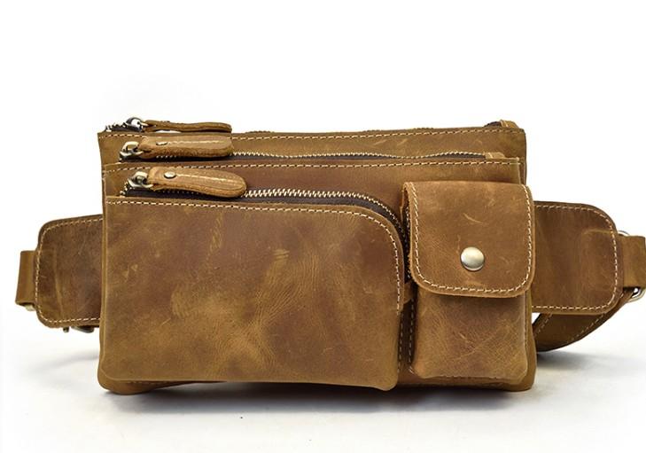 Vintage Leather Fanny Pack Mens Waist Bag Hip Pack Belt Bag Bumbag for –  iwalletsmen