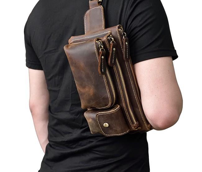 Brown Cool LEATHER MENS FANNY PACK FOR MEN BUMBAG Vintage WAIST BAGS
