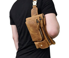 Brown Cool LEATHER MENS FANNY PACK FOR MEN BUMBAG Vintage WAIST BAGS