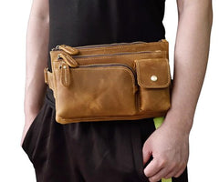 Brown Cool LEATHER MENS FANNY PACK FOR MEN BUMBAG Vintage WAIST BAGS