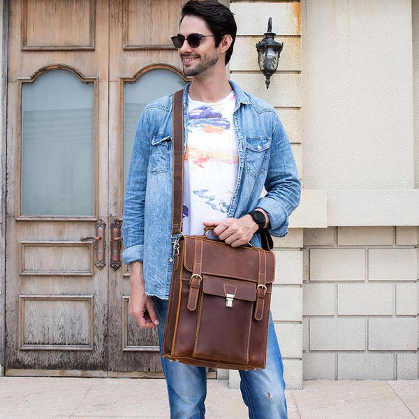 Cool Leather Mens Briefcase Handbag Backpack Satchel Backpack Travel Backpack for Men - imessengerbags