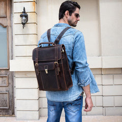 Cool Leather Mens Briefcase Handbag Backpack Satchel Backpack Travel Backpack for Men - imessengerbags
