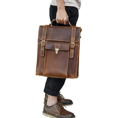 Cool Leather Mens Briefcase Handbag Backpack Satchel Backpack Travel Backpack for Men - imessengerbags